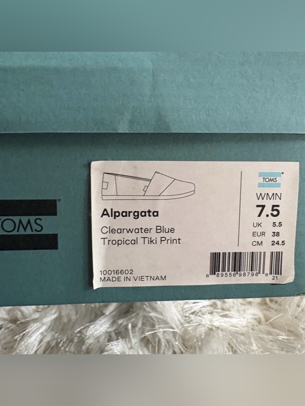TOMS 💅 Alpargata Tropical Clearwater Blue Tiki Canvas Slip On Shoes NWT - Picture 6 of 11